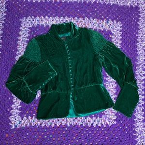 Green Medieval Style Velvet Green Long sleeve  Blouse